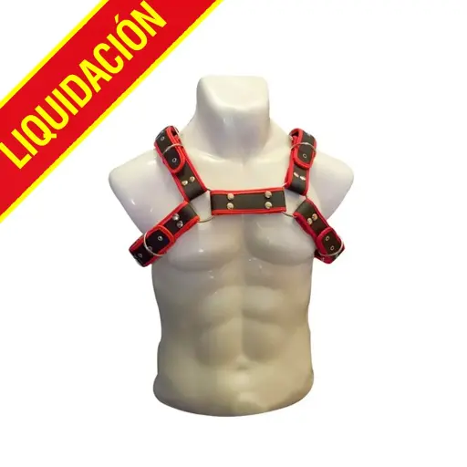 JUGUETES - PECHERA DE CUERO PARA HOMBRE -  ROJO CON NEGRO
